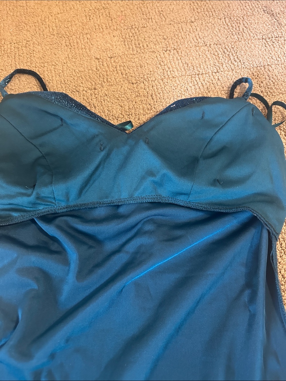 B Darlin Teal Glitter Cowl Neck Mini Dress - Picture 12 of 13